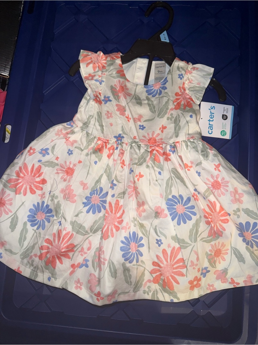 Carter's White Floral Dress with Pink & Blue Blooms and bloomers